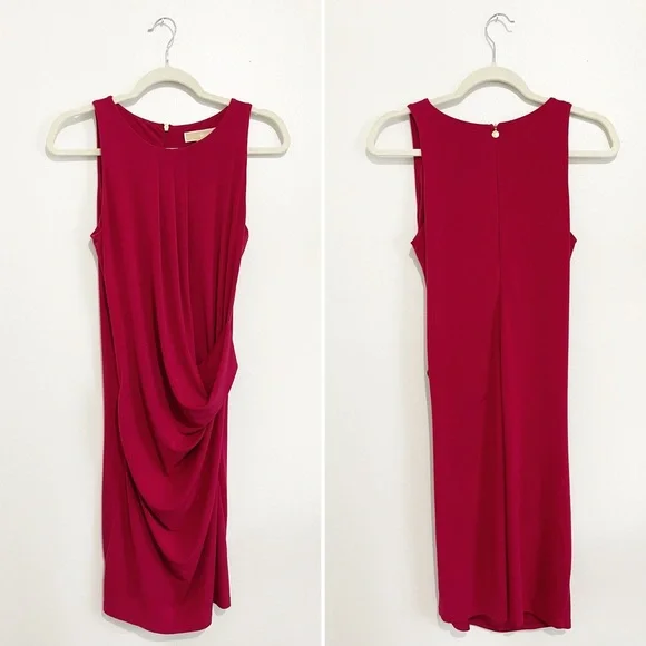 Michael Kors Cranberry Colored Jersey Ruched Sleeveless Dress Women’s Size Small - Picture 2 of 7